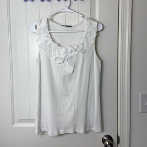 Style & Co women’s ruffle neck solid white ribbed stretch thick strap tank top L